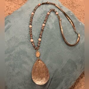 Elegant Gold and Pink Beaded Statement Necklace